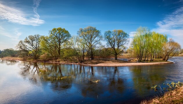 beautiful spring landscape trees on the banks of the pekhorka river in balashikha in april