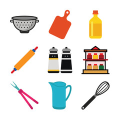 Kitchen Items Bundle Color Vector Icon Collection