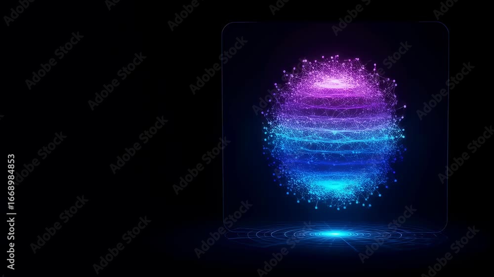 Aufkleber glowing futuristic sphere changing its color on dark background. abstract digital globe for technolo