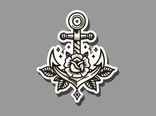 Art & IllustrVintage Anchor with Rose Tattoo Illustrationation