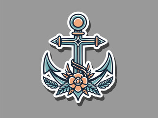Anchor and Rose Nautical Tattoo Design