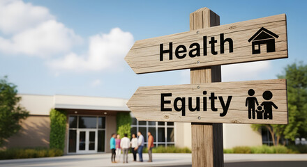 Obraz premium Health and Equity Signpost A Community Focus on Well-being and Social Justice