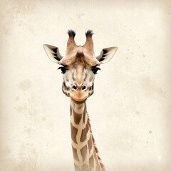 Majestic giraffe gazing curiously against a soft, neutral backdrop