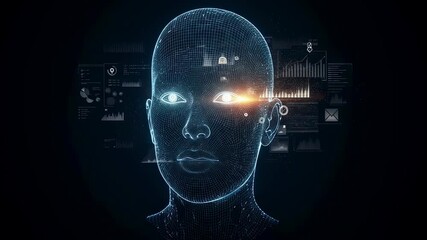 Digital data analysis through an artificial intelligence woman face. AI machine learning and futuristic technology concept. - Powered by Adobe