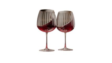 Two elegant wine glasses filled with red wine isolated on transparent background