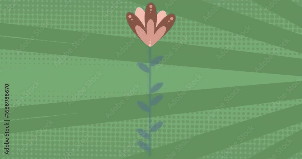 Poster looping stylized flower remaining static over abstract green backdrop for branding visualization