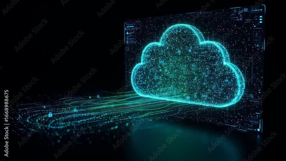 Leinwandbilder digital cloud computing system with data transferring and security icons for network and internet te
