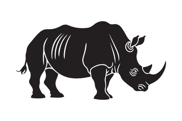 Silhouette of a powerful rhinoceros with a horn