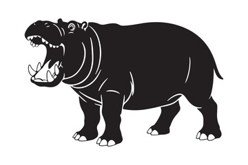 Ferocious hippopotamus with mouth wide open