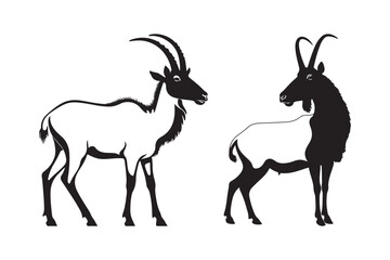 Two stylized antelopes with curved horns standing side by side