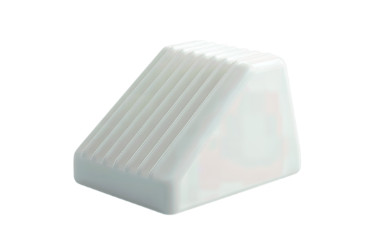 Matte rubber wedge stopper with crisp geometry, fine ridged surface, and functional minimalist design, isolated on transparent background.
