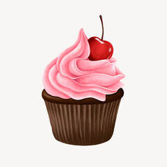 Strawberry cupcake, delicious bakery dessert illustration