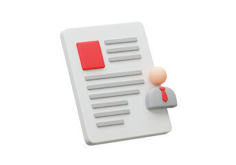 Isolated Business Document: 3D Rendering of a Corporate Resume with a Profile Picture and Essential...