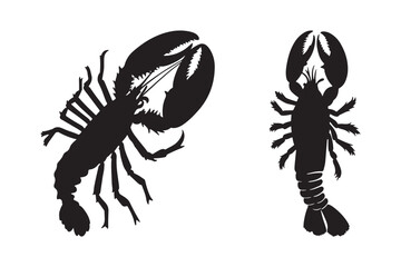 Two black lobster silhouettes on a white background