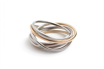 Naklejka premium Minimalist artwork featuring intertwined silver and golden rings, symbolizing unity, connection, or eternity