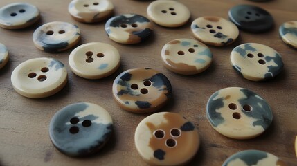 Obraz premium Colorful Abstract Pattern Buttons on Wood Background