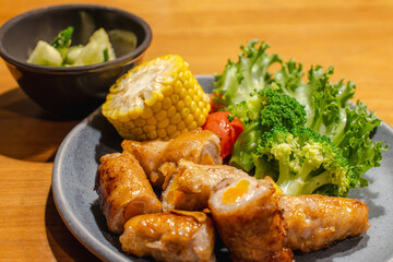 Japanese dinner / 野菜巻きと副菜の夕食
