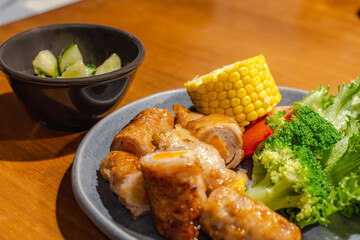 Japanese dinner / 野菜巻きと副菜の夕食
