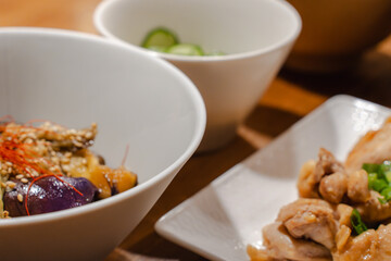 Japanese dinner / 鶏肉となすの夕食
