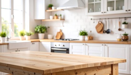 Wooden Kitchen Table with Bright Room.