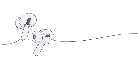 Single line drawing of a earbuds. Colored continuous line wireless headphones icon. Vector illustration.