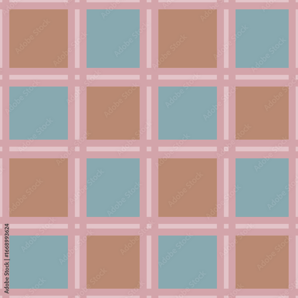 Poster seamless vector pattern with alternating dusty rose, taupe, and seafoam green squares, creating a su
