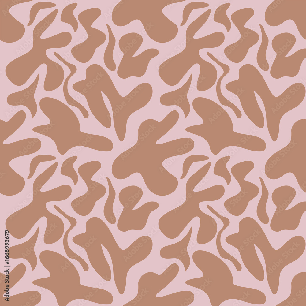 Poster seamless vector pattern with abstract organic shapes in muted mauve and taupe, creating a calming an