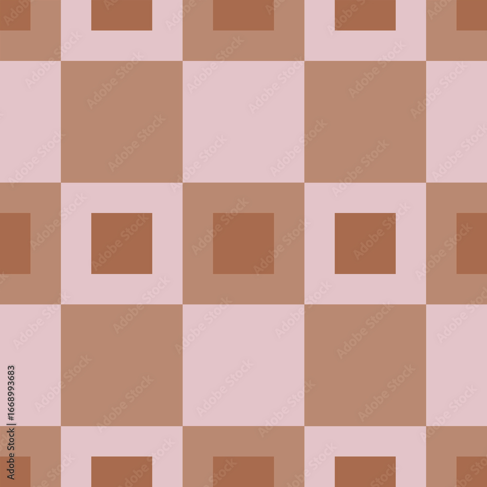 Poster seamless vector pattern with a subtle interplay of light pink and brown squares, creating a minimali