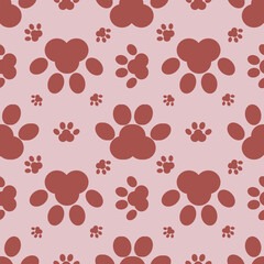 Fototapeta premium Seamless vector pattern with stylized paw prints in terracotta and blush pink, featuring varying sizes and arrangements for a playful yet sophisticated design.