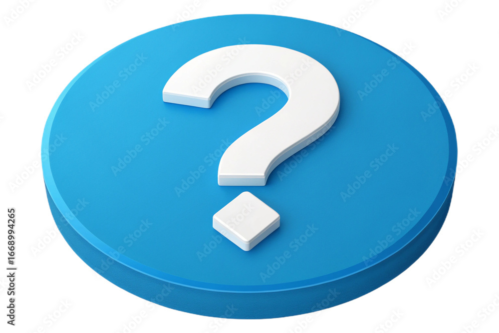Fototapete a 3d rendering of a white question mark symbol on a blue circular button, representing uncertainty, 