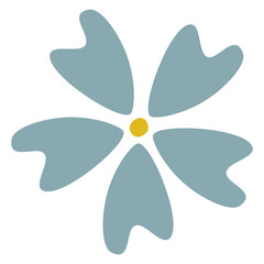 A charming vector illustration of a stylized five petal flower in muted blue gray and golden yellow, featuring organic, slightly irregular petal shapes for a unique, hand drawn feel.