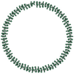 Elegant vector round frame design featuring a delicate arrangement of eucalyptus leaves, perfect for invitations, cards, or branding projects.