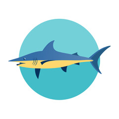 Fototapeta premium Simplified Illustration of a Blue Shark in Cartoon Style, Isolated on a Blue Circle