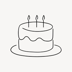Birthday cake, minimal line art illustration