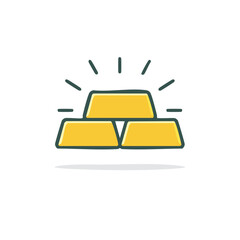 Stacked gold bars radiating light in a simple hand-drawn illustration style