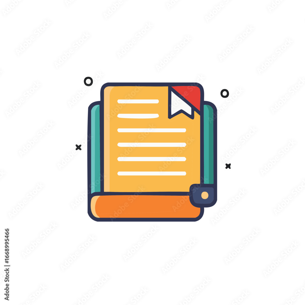 Poster digital book with cursor and bookmark in flat design illustration