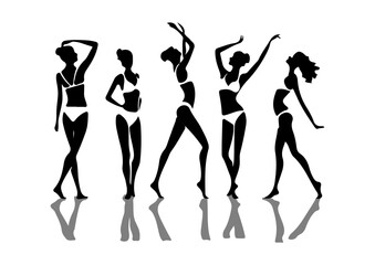 Silhouettes of Five Women Posing with Reflections