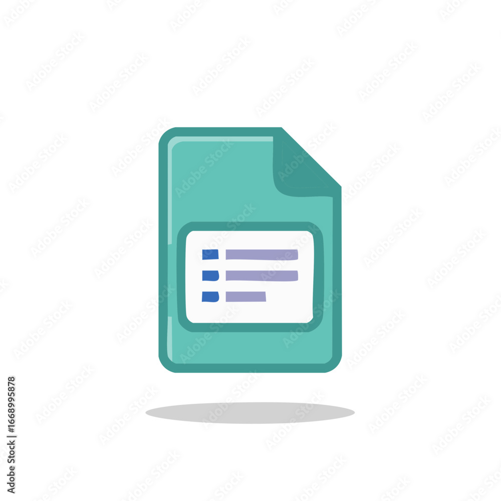 Poster modern teal document file icon with a checklist or content list for digital interface and organizati