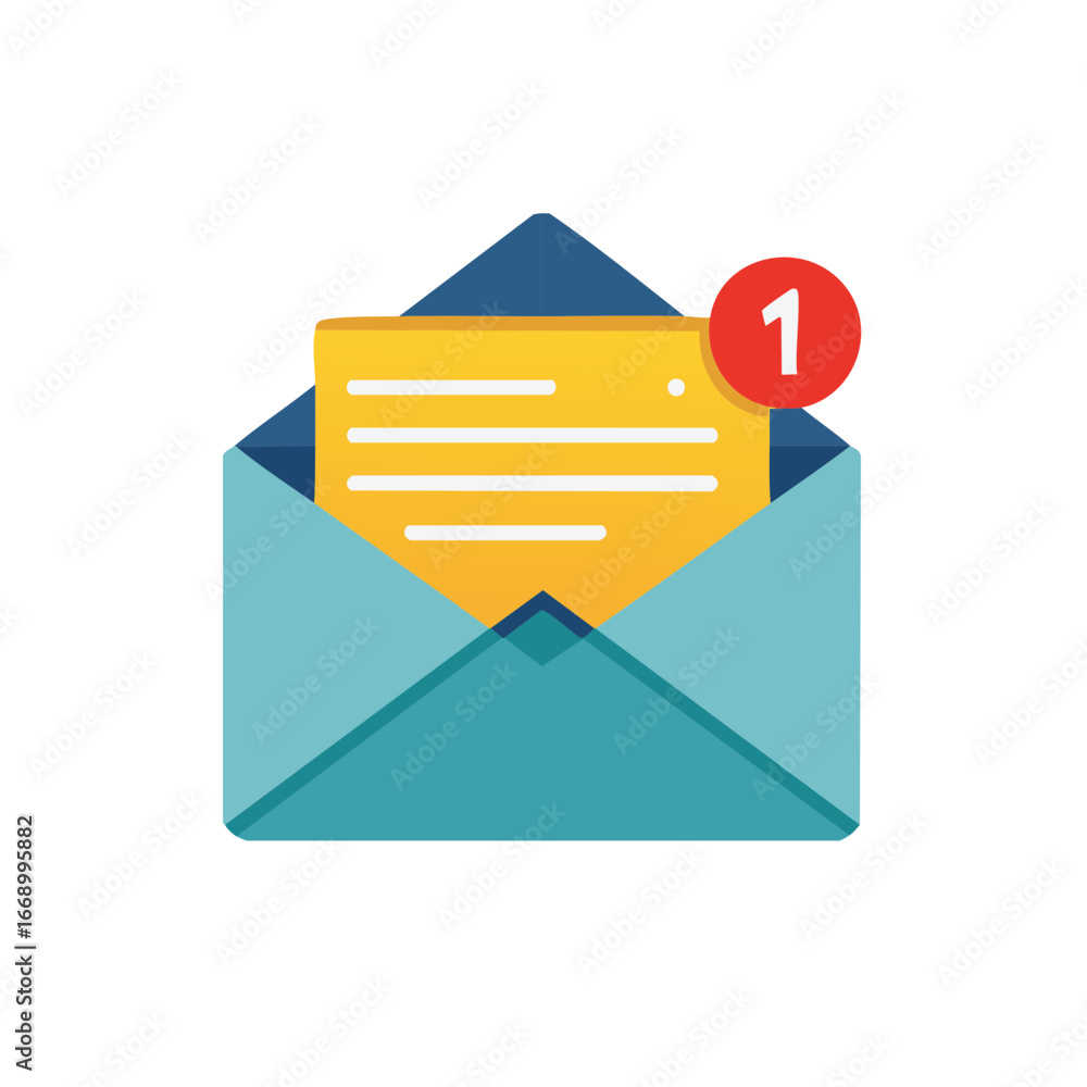 Aufkleber open mail envelope receiving new message with red number indicator flat vector