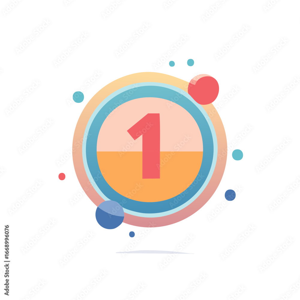Poster number one icon in a modern colorful circle design with abstract elements