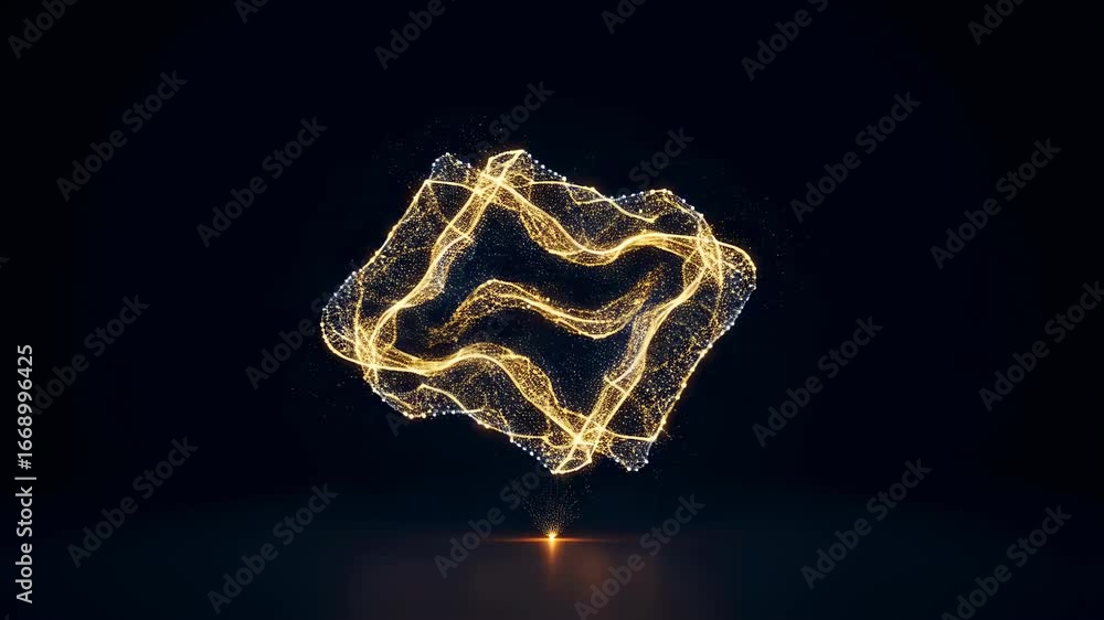 Aufkleber golden glowing particle waves abstract animation with shiny light effect. motion graphics and energy