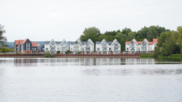 House lake water home property real estate modern architecture development waterfront reflection lifestyle nature landscape england kent ashford luxury