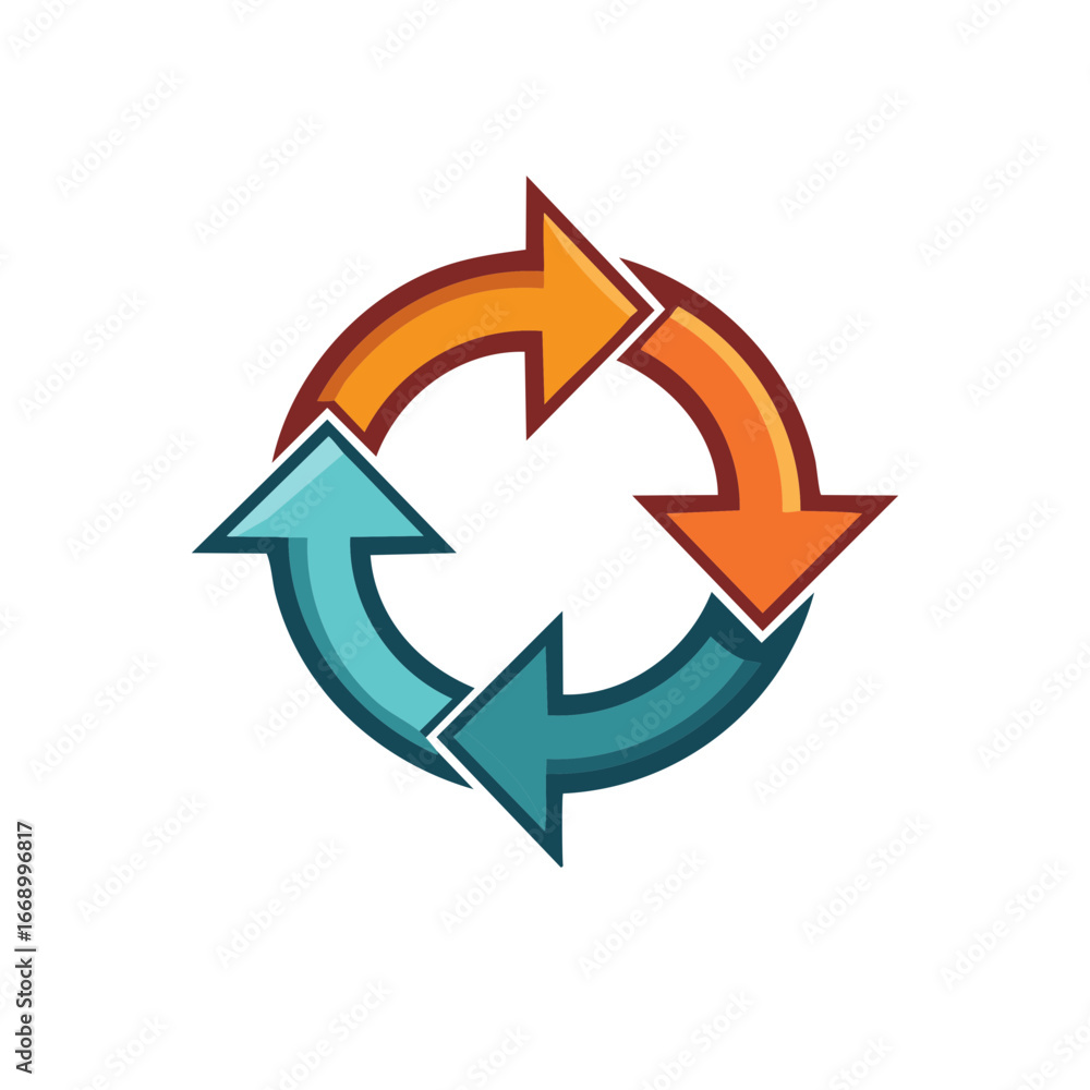 Poster colorful arrows in a circular cycle illustration, representing process and rotation.