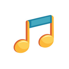 Isometric music note icon with yellow and blue colors