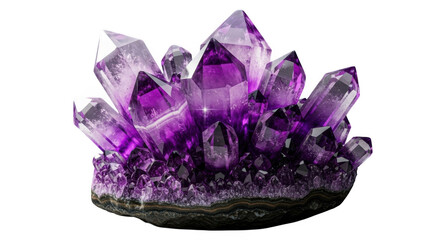 Purple amethyst cluster isolated on transparent background