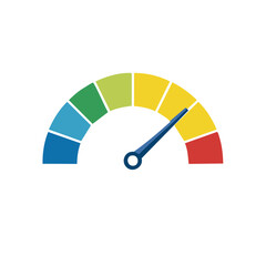 Speedometer gauge with colorful segments and indicator needle showing moderate level