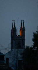 Church tower night dusk light architecture stone gothic history religion faith building castle old sky silhouette mystery worship spire