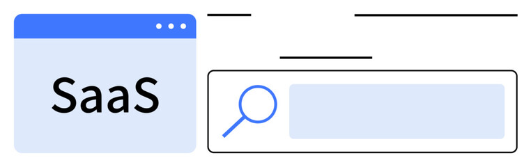 SaaS browser interface featuring bold text, search bar with magnifying glass icon, and clean lines. Ideal for software, technology, search, innovation, user interface, IT solutions simple landing