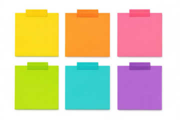 Multicolored adhesive notes affixed with clear tape, displaying blank spaces for writing personal memos or design annotations
