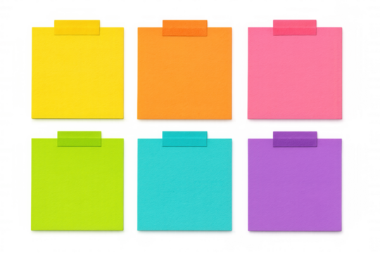 Multicolored adhesive notes affixed with clear tape, displaying blank spaces for writing personal memos or design annotations
